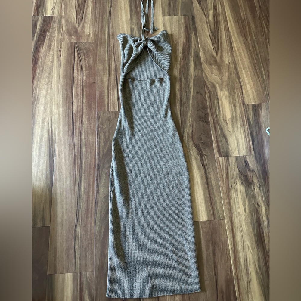 MESHKI Brown Knit Halter Midi Dress, size small